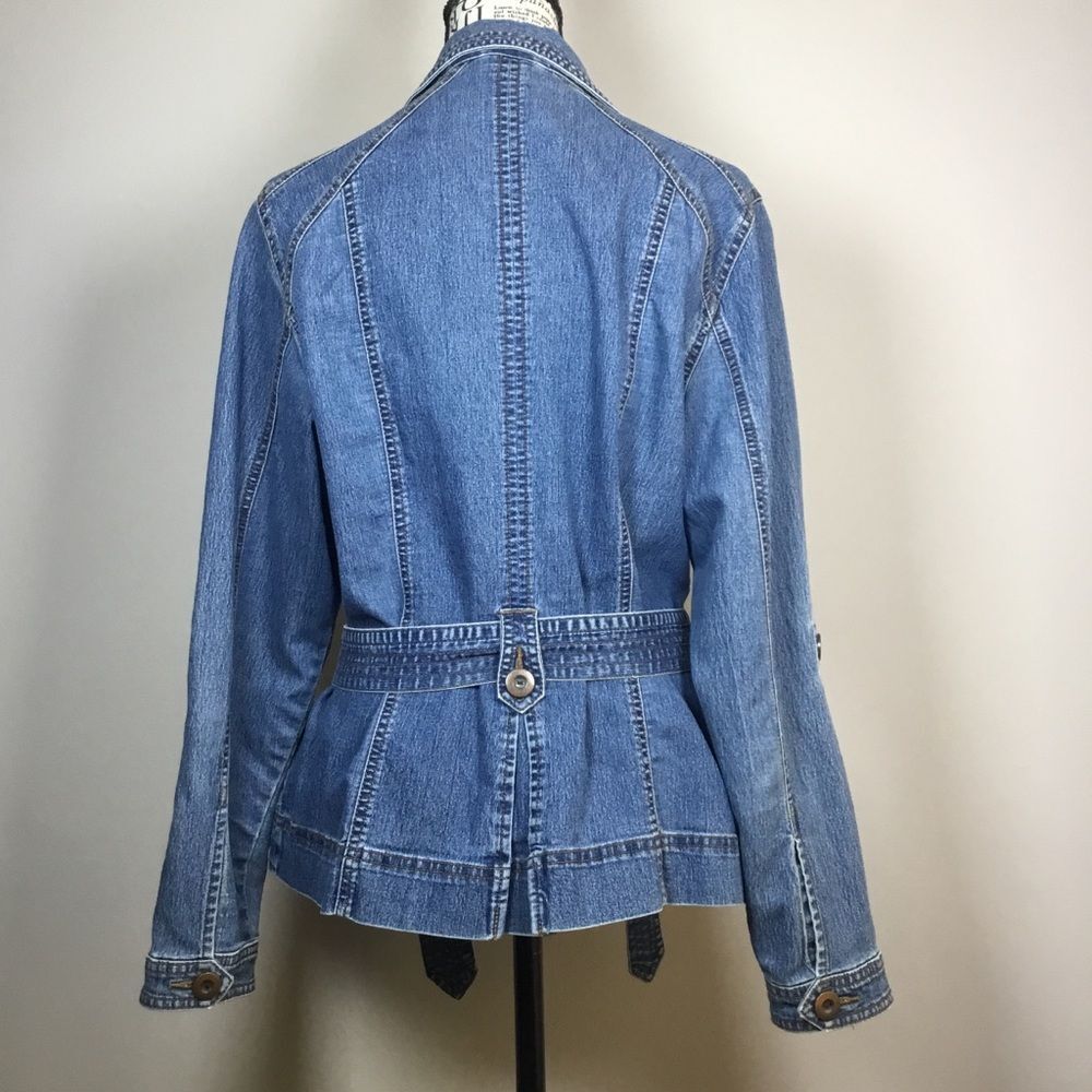 Medium blue denim jacket with belt at the waist western hippie boho size M - Picture 5 of 8